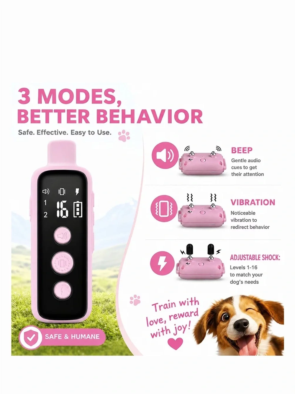 Patpet - Remote Dog Training Collar Pink NWT
